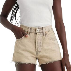 Levi’s 501 Original Button Fly Denim Shorts, 33,Khaki Tan High Rise Cutoff